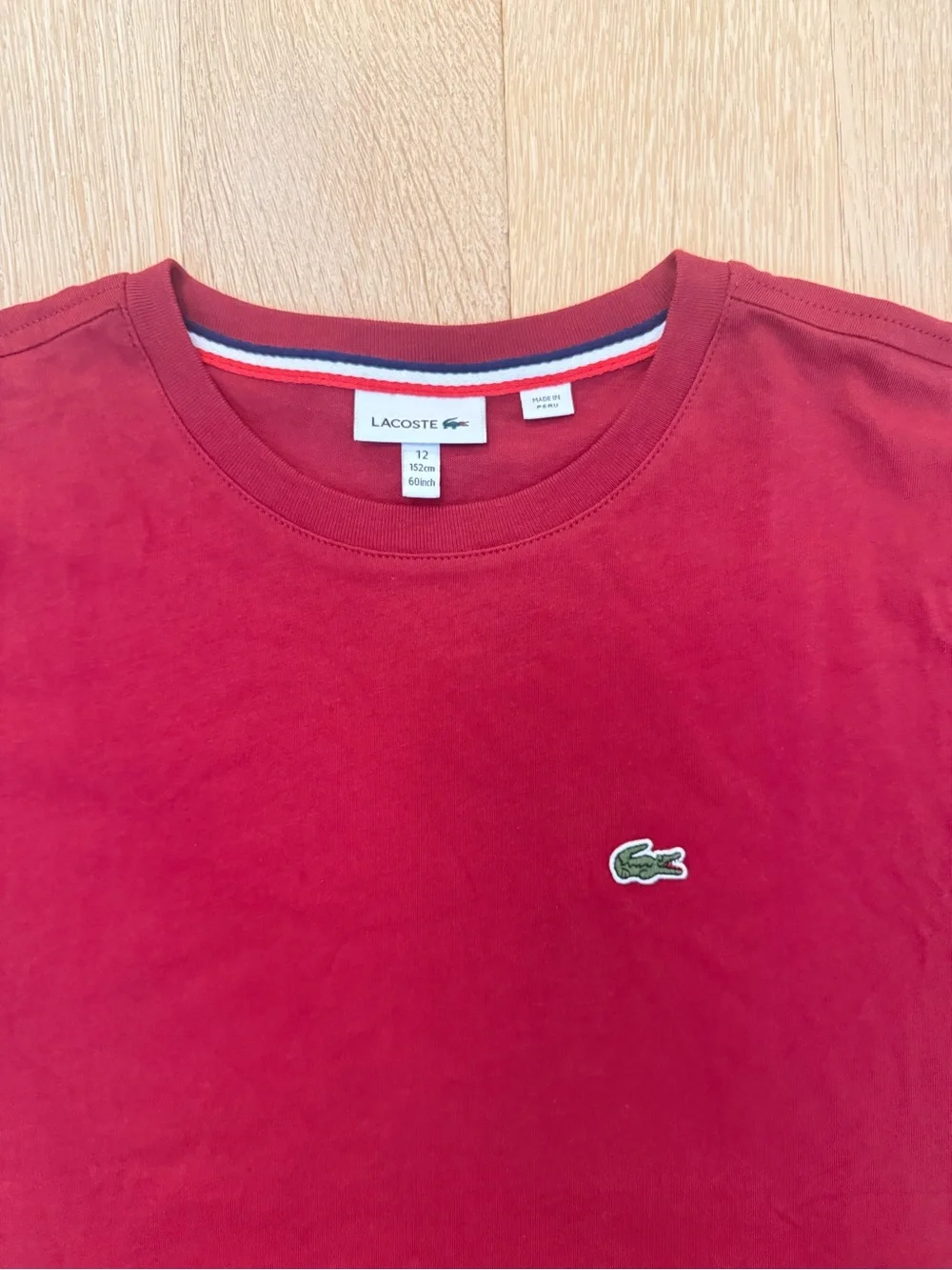 Lacoste Boys Maroon Crew Neck Cotton Tee NWOT